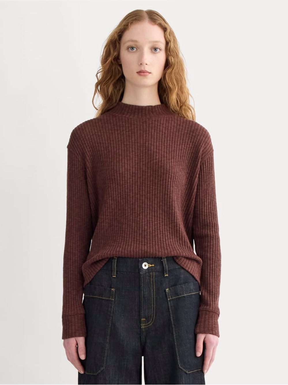 New Everlane THE COZY RIB FUNNEL-NECK Dark Mahogany Size XL